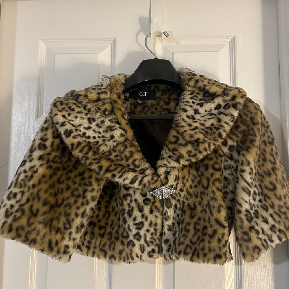 Leopard waist length jacket with rhinestone detail